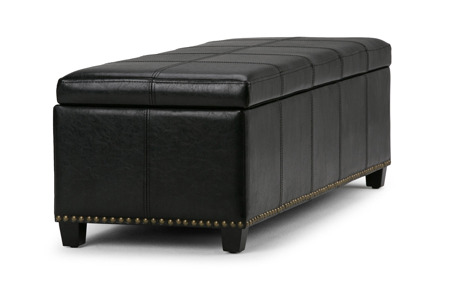 Midnight Black Vegan Leather | Kingsley Bonded Leather Storage Ottoman