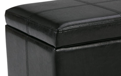 Midnight Black Vegan Leather | Kingsley Bonded Leather Storage Ottoman