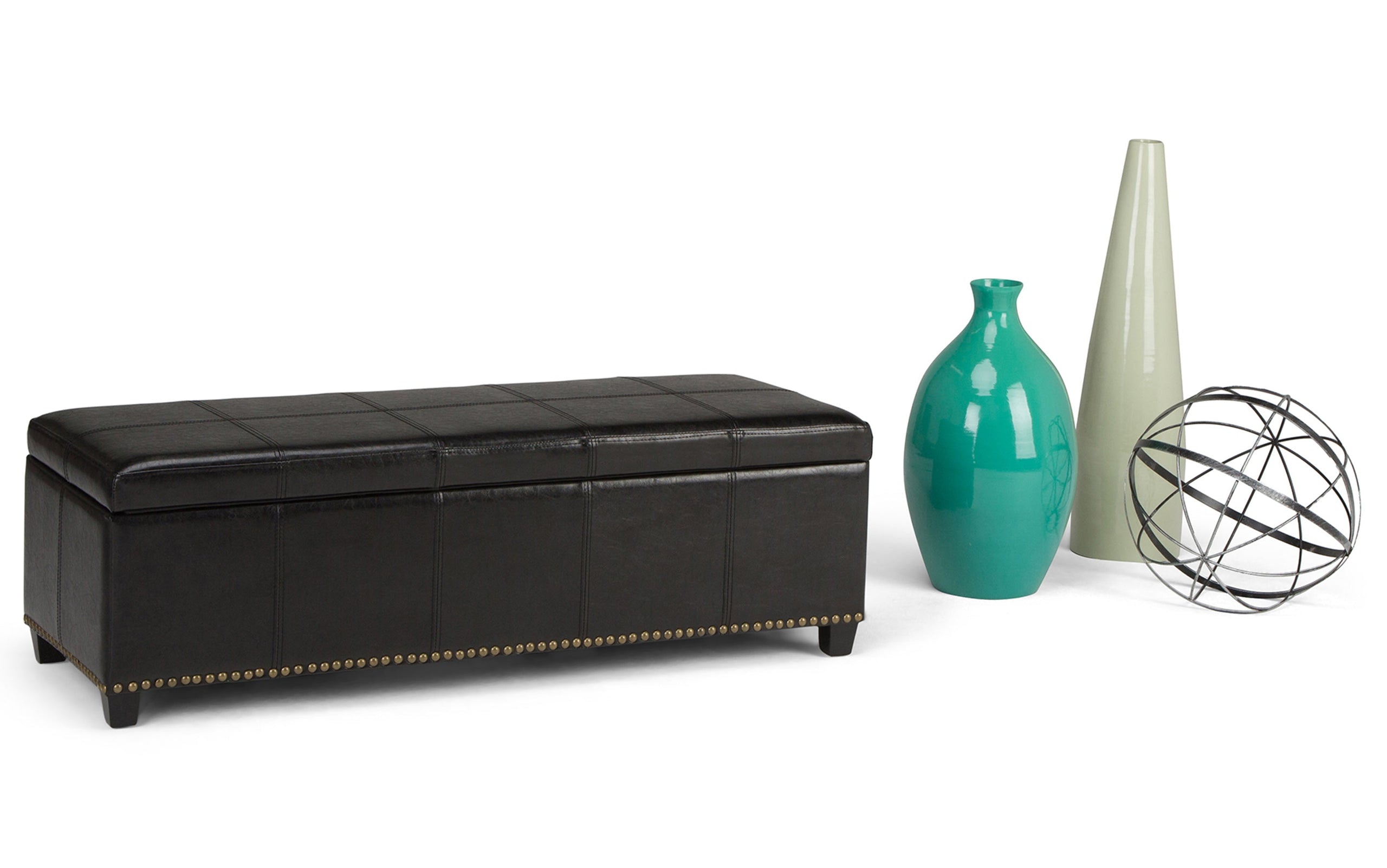 Midnight Black Vegan Leather | Kingsley Bonded Leather Storage Ottoman