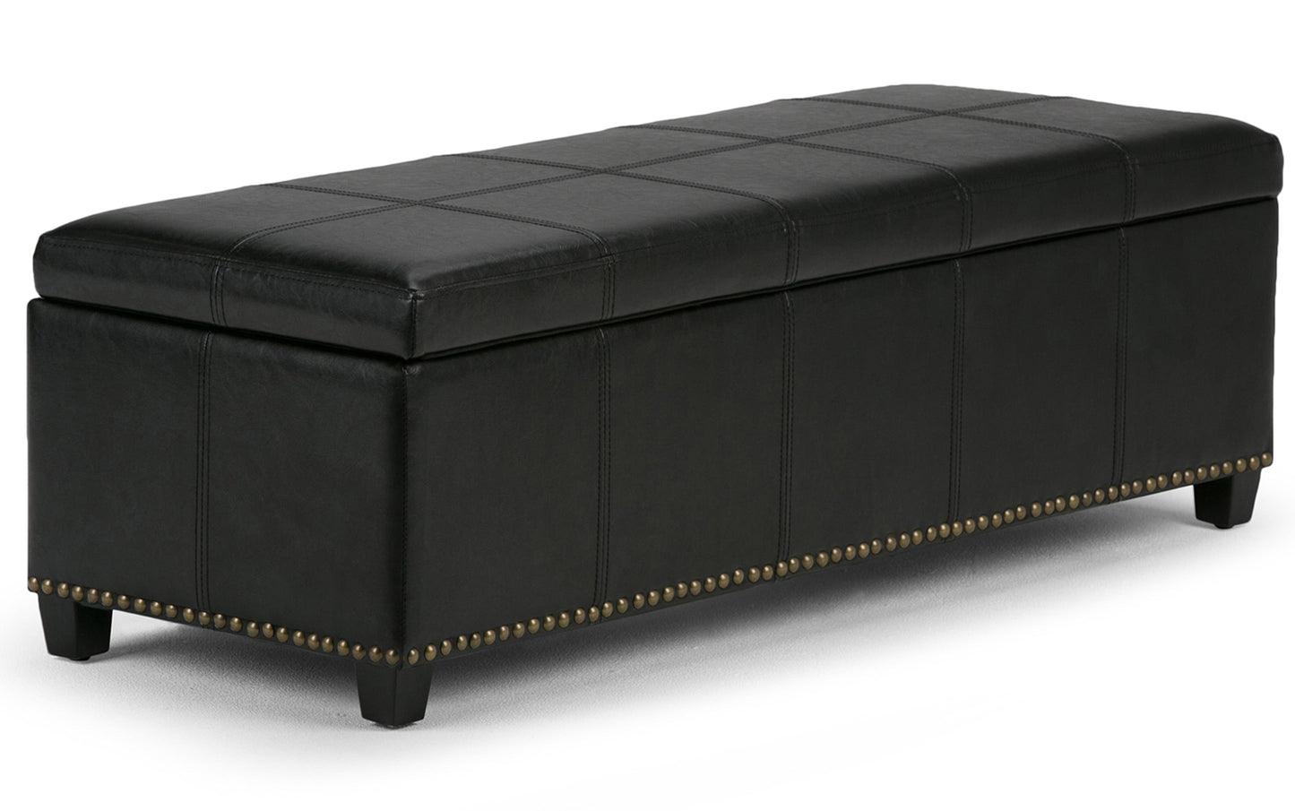 Midnight Black Vegan Leather | Kingsley Bonded Leather Storage Ottoman