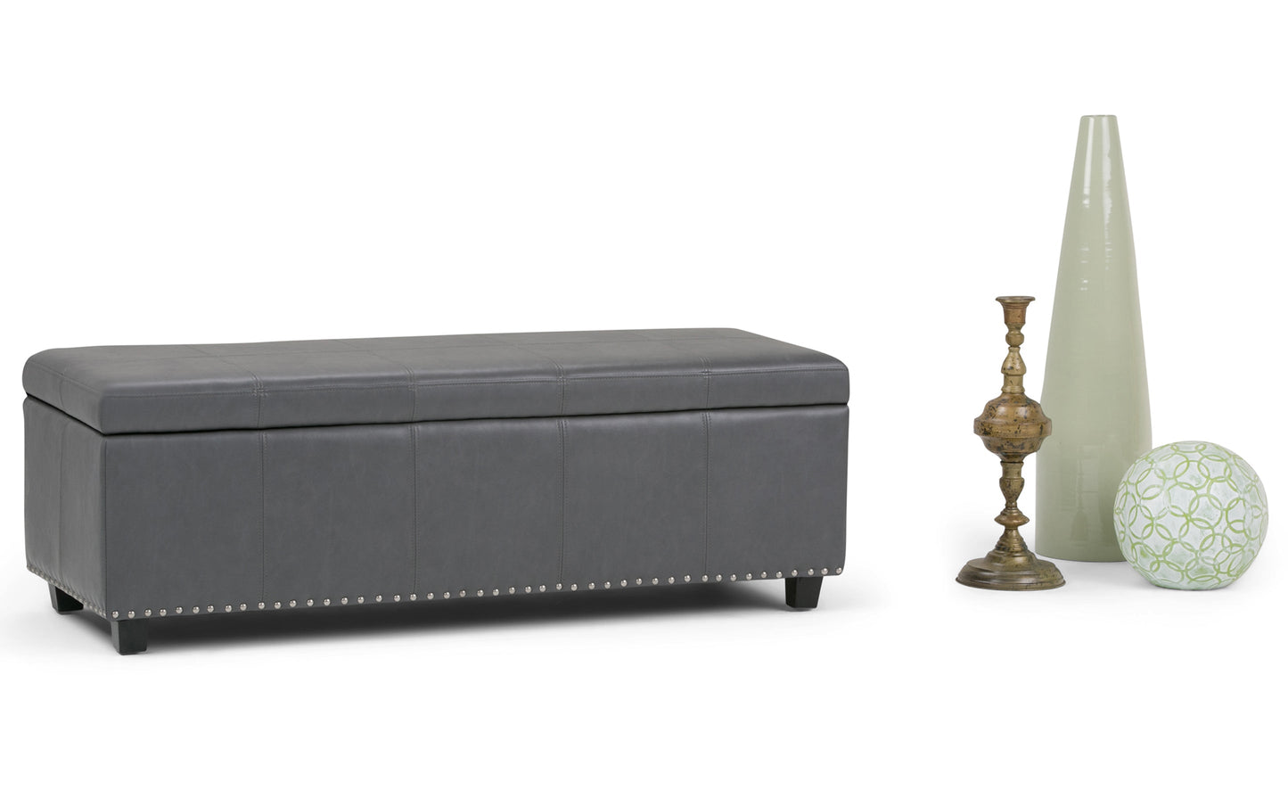 Stone Grey Vegan Leather | Kingsley Bonded Leather Storage Ottoman