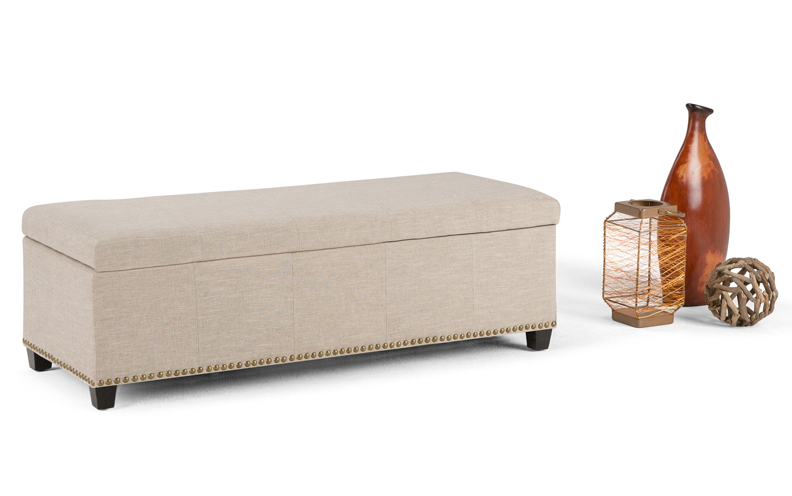 Natural Linen Style Fabric | Kingsley Linen Look Storage Ottoman