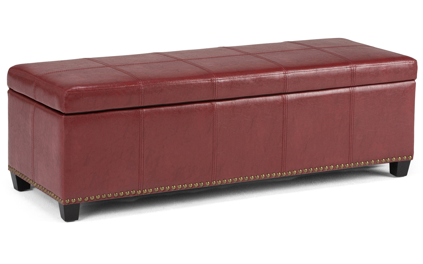 Radicchio Red Vegan Leather | Kingsley Bonded Leather Storage Ottoman