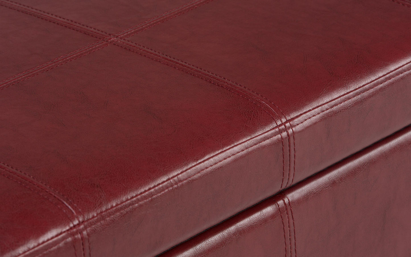 Radicchio Red Vegan Leather | Kingsley Bonded Leather Storage Ottoman