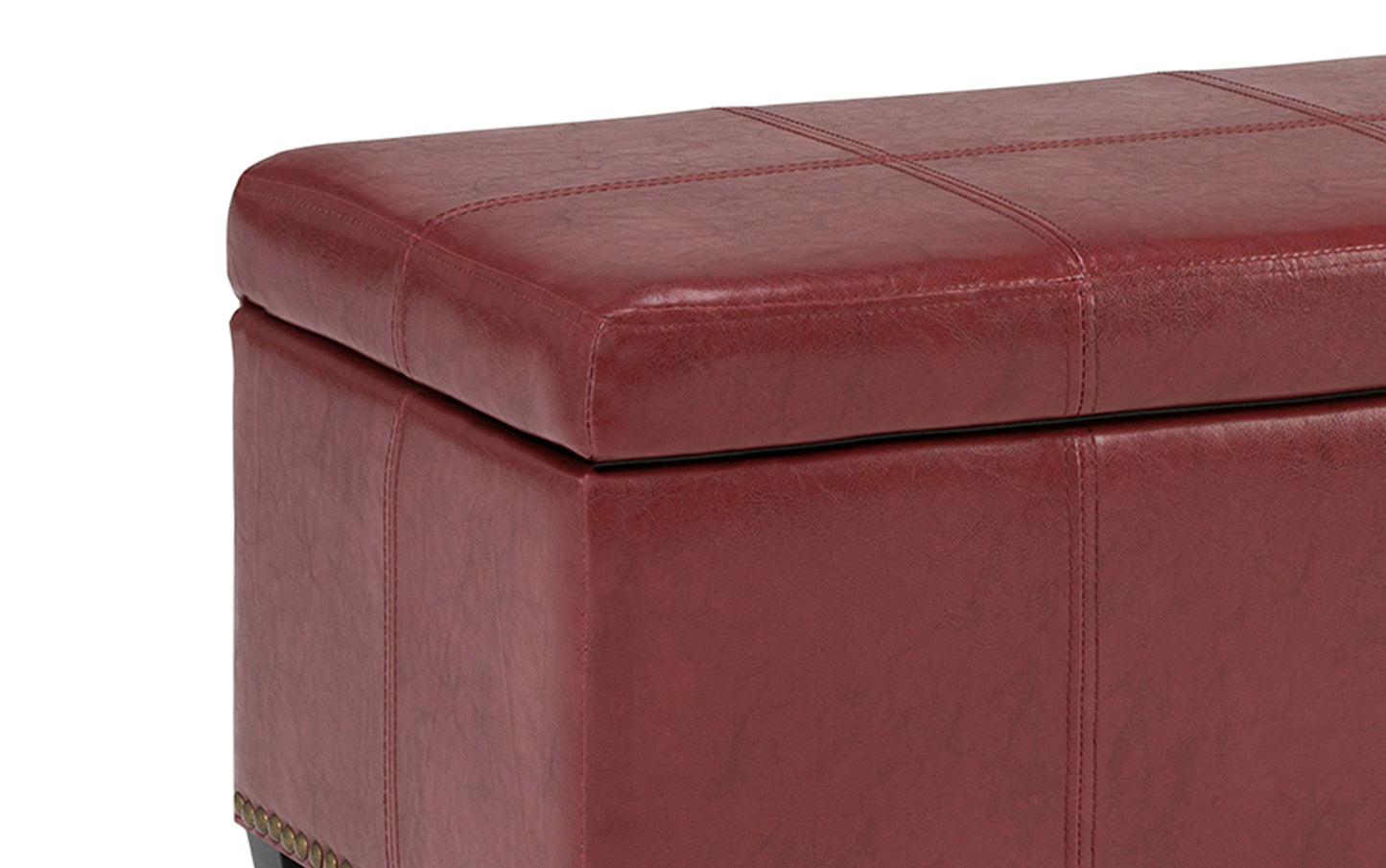 Radicchio Red Vegan Leather | Kingsley Bonded Leather Storage Ottoman