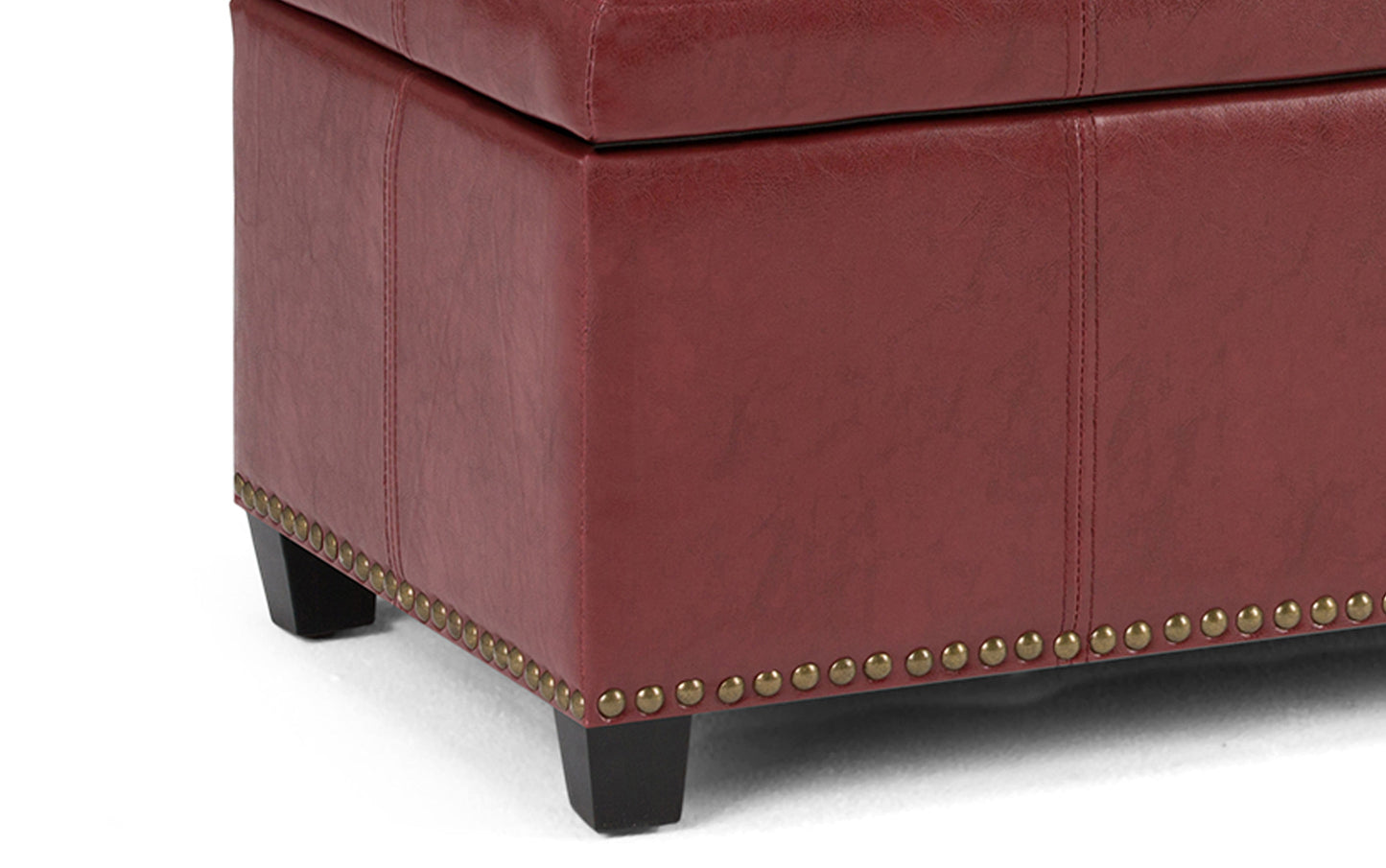 Radicchio Red Vegan Leather | Kingsley Bonded Leather Storage Ottoman