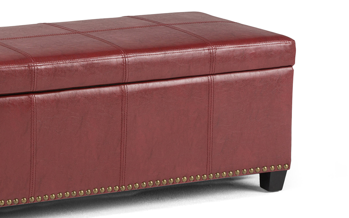 Radicchio Red Vegan Leather | Kingsley Bonded Leather Storage Ottoman