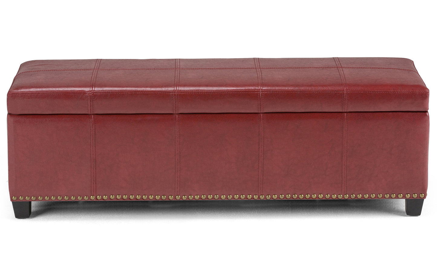 Radicchio Red Vegan Leather | Kingsley Bonded Leather Storage Ottoman