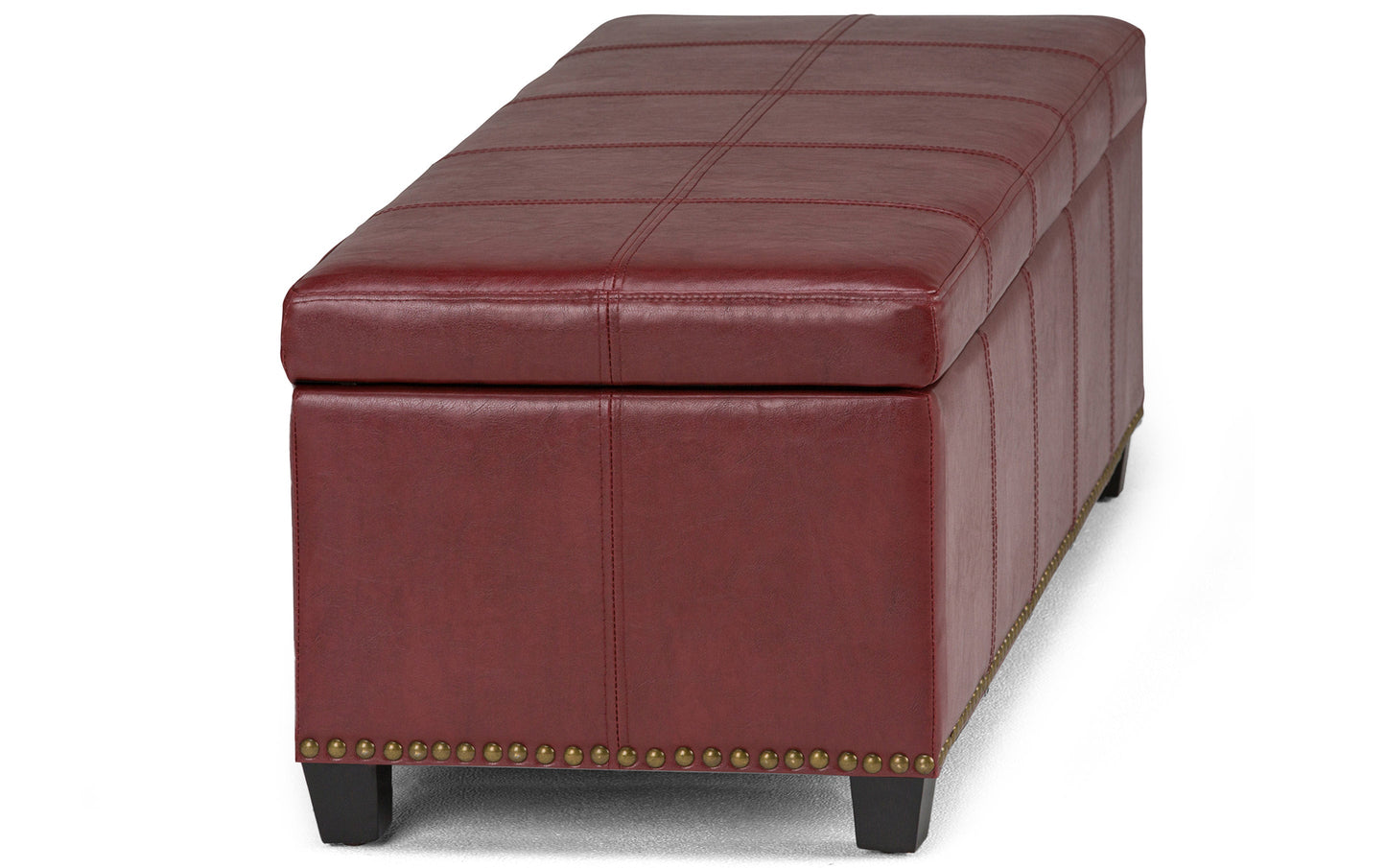 Radicchio Red Vegan Leather | Kingsley Bonded Leather Storage Ottoman