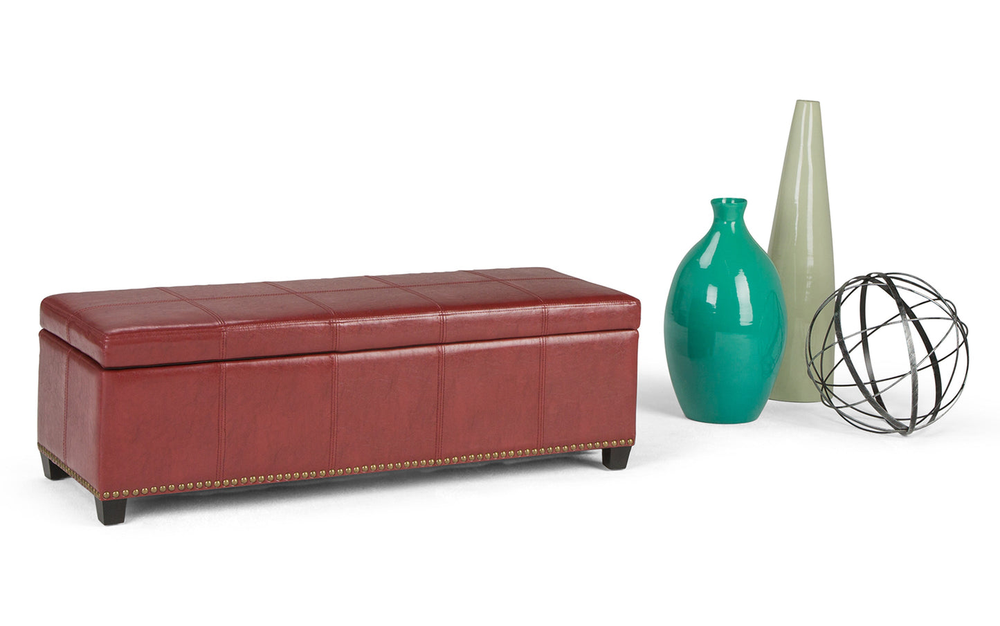 Radicchio Red Vegan Leather | Kingsley Bonded Leather Storage Ottoman