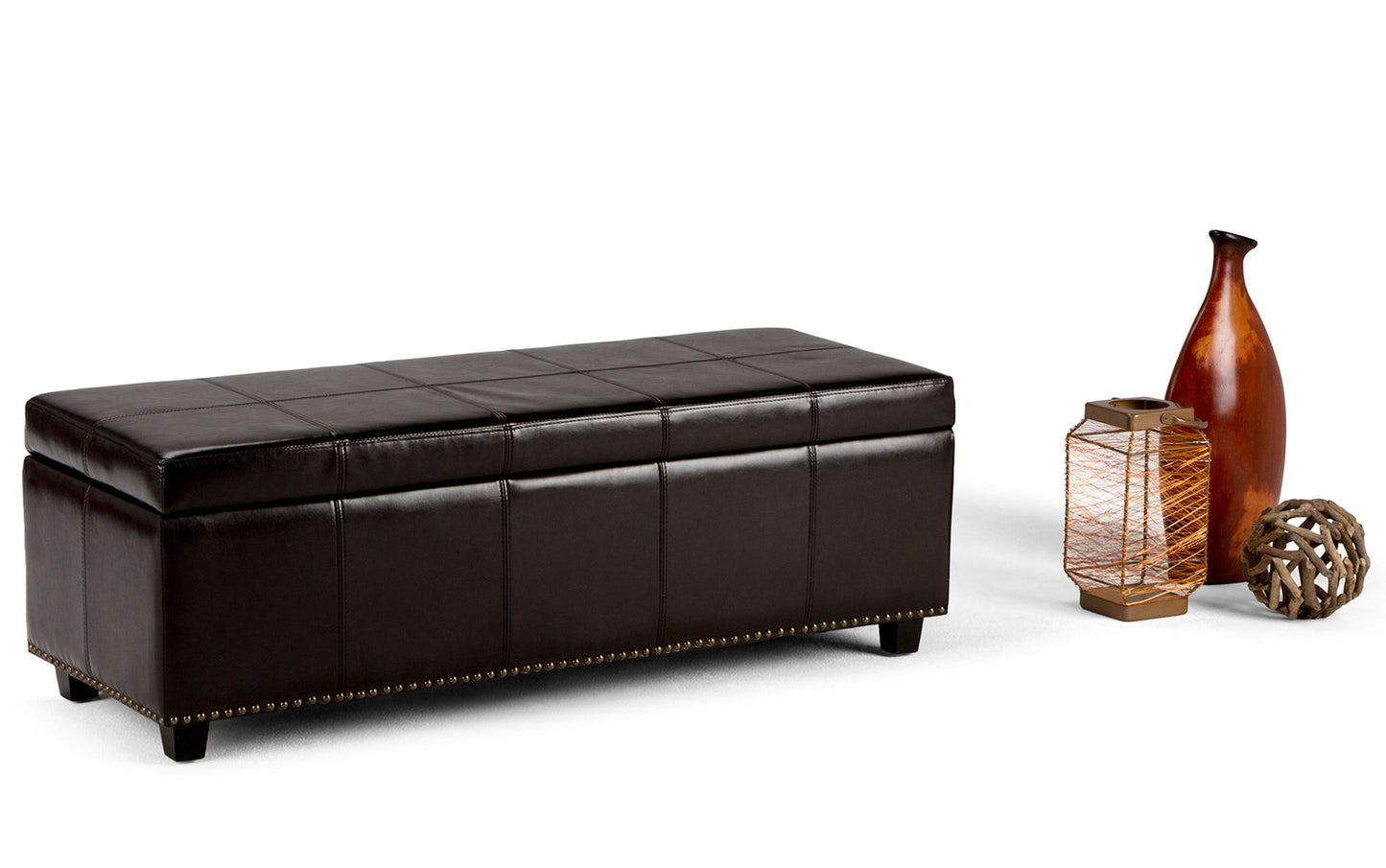 Coffee Brown Vegan Leather | Kingsley Bonded Leather Storage Ottoman