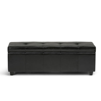 Midnight Black Vegan Leather | Castleford Large Storage Ottoman Bench