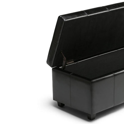 Midnight Black Vegan Leather | Castleford Large Storage Ottoman Bench