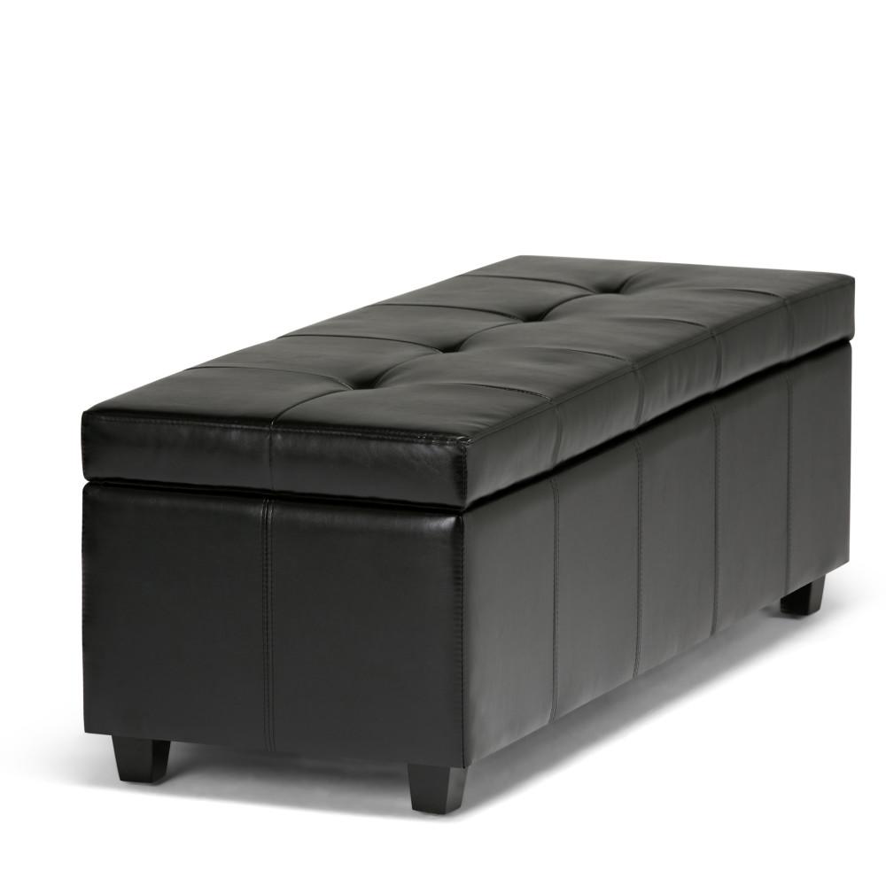 Midnight Black Vegan Leather | Castleford Large Storage Ottoman Bench