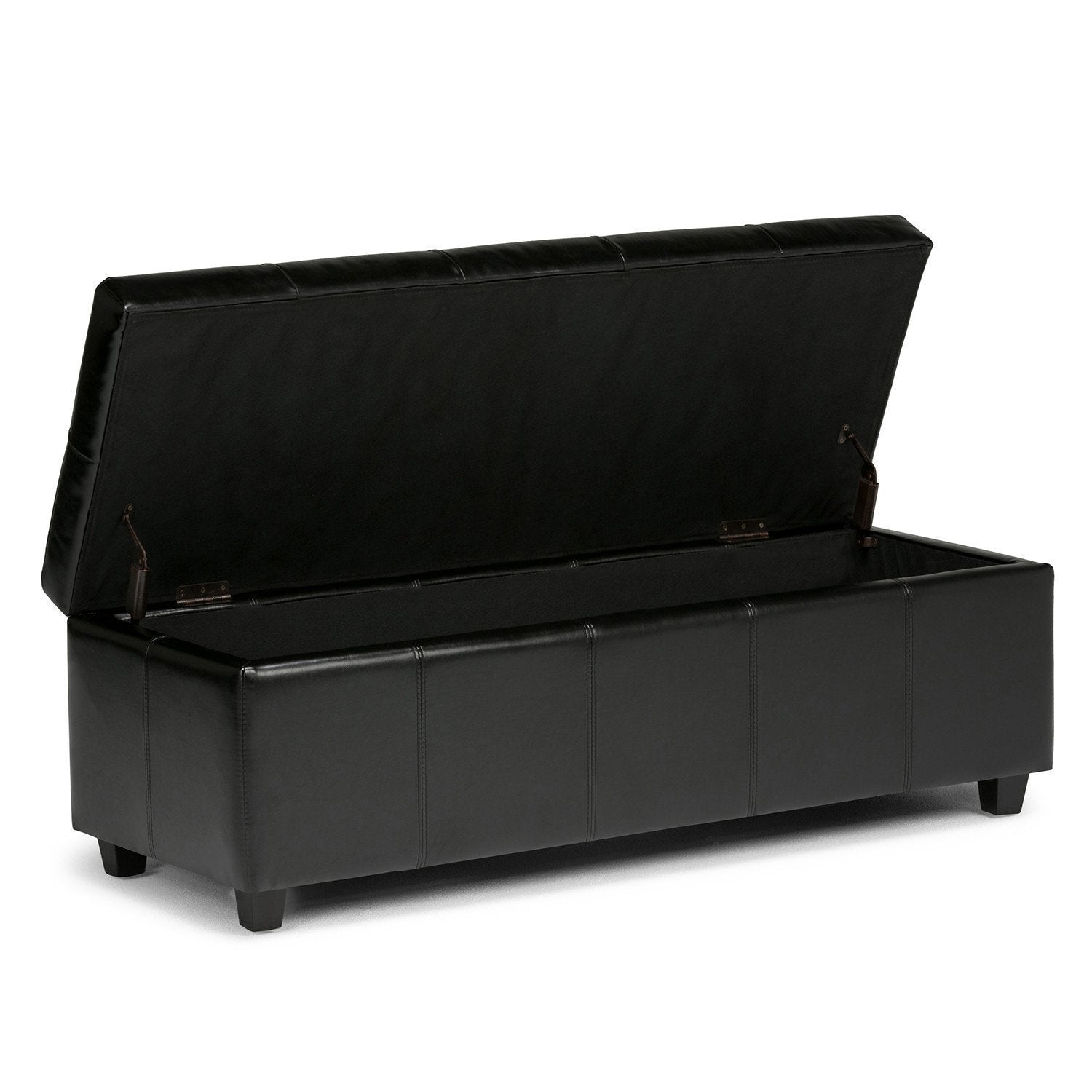 Midnight Black Vegan Leather | Castleford Large Storage Ottoman Bench