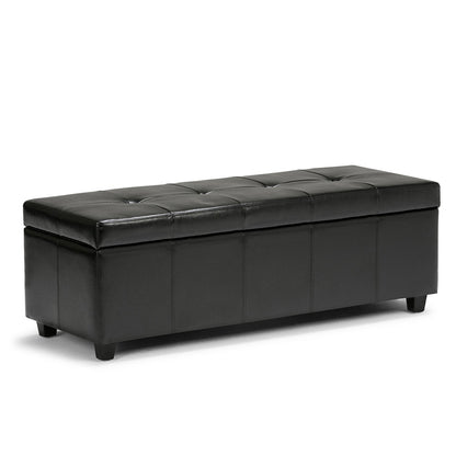 Midnight Black Vegan Leather | Castleford Large Storage Ottoman Bench