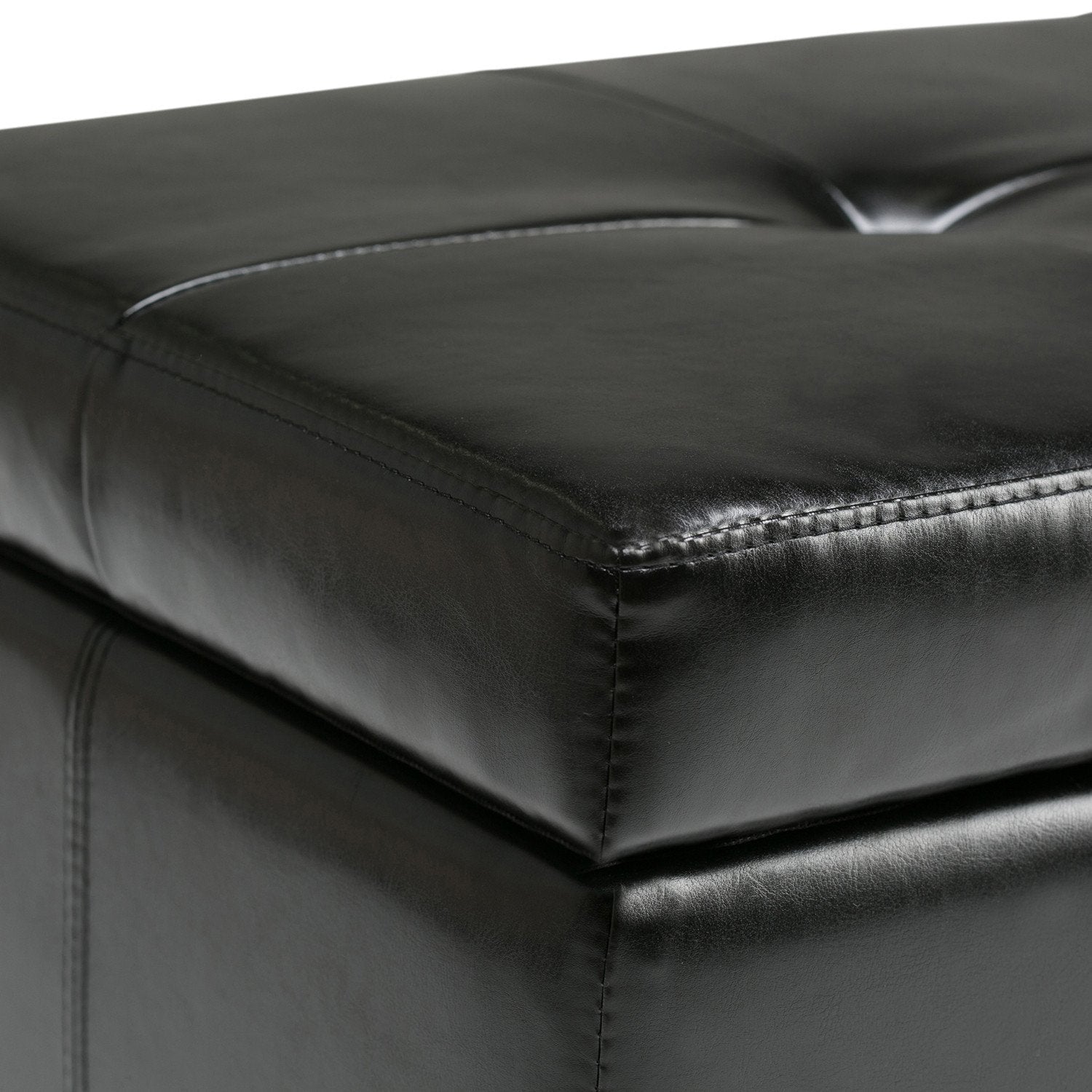 Midnight Black Vegan Leather | Castleford Large Storage Ottoman Bench