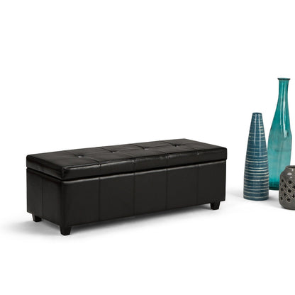 Midnight Black Vegan Leather | Castleford Large Storage Ottoman Bench