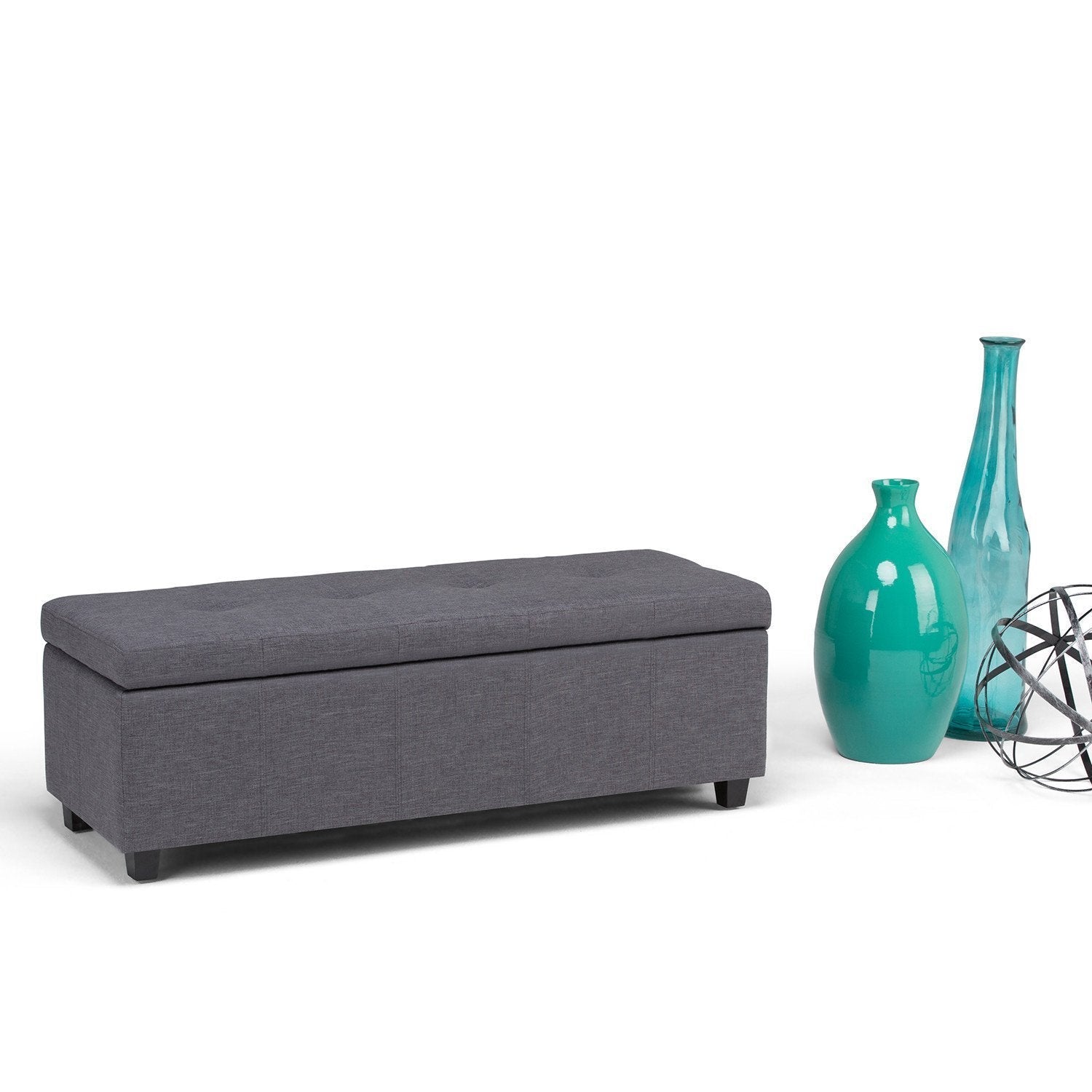 Slate Grey Linen Style Fabric | Castleford Large Storage Ottoman Bench