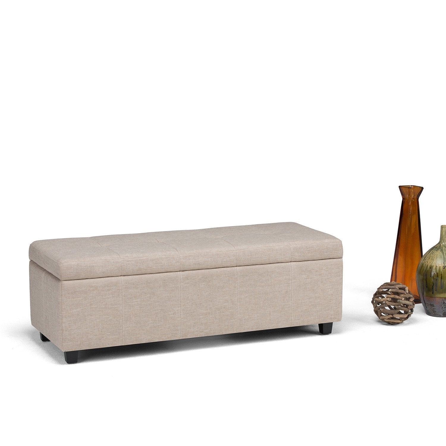 Natural Linen Style Fabric | Castleford Large Storage Ottoman Bench