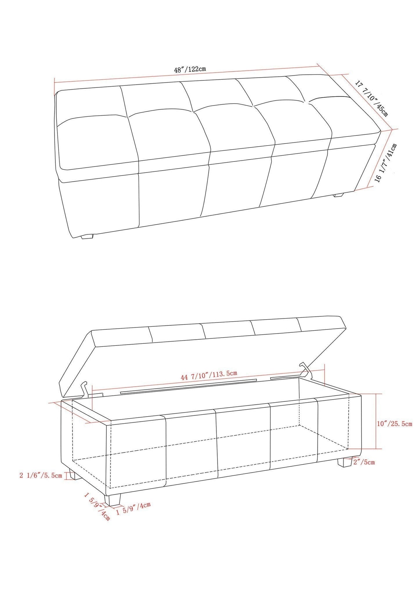 Natural Linen Style Fabric | Castleford Large Storage Ottoman Bench