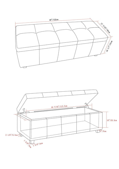 Natural Linen Style Fabric | Castleford Large Storage Ottoman Bench