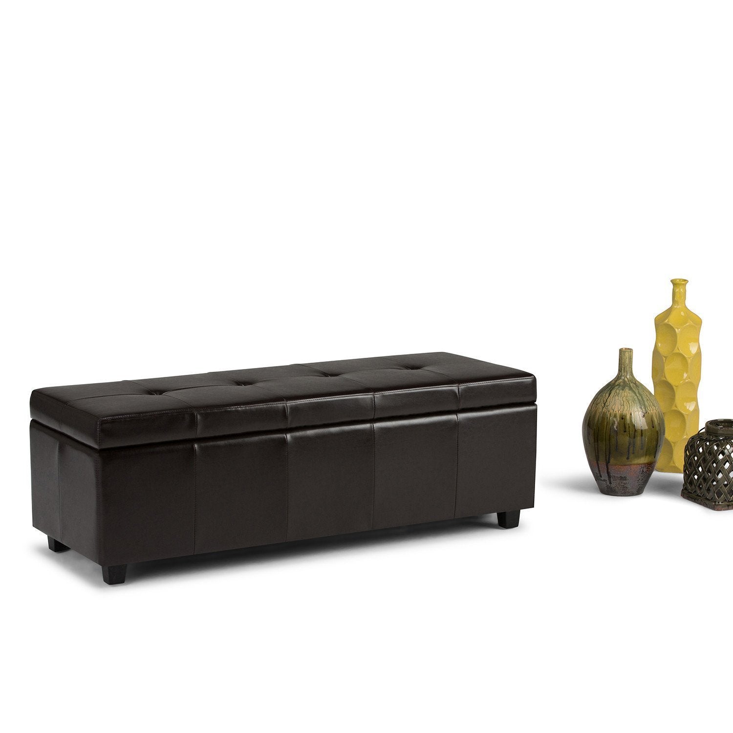 Coffee Brown Vegan Leather | Castleford Large Storage Ottoman Bench