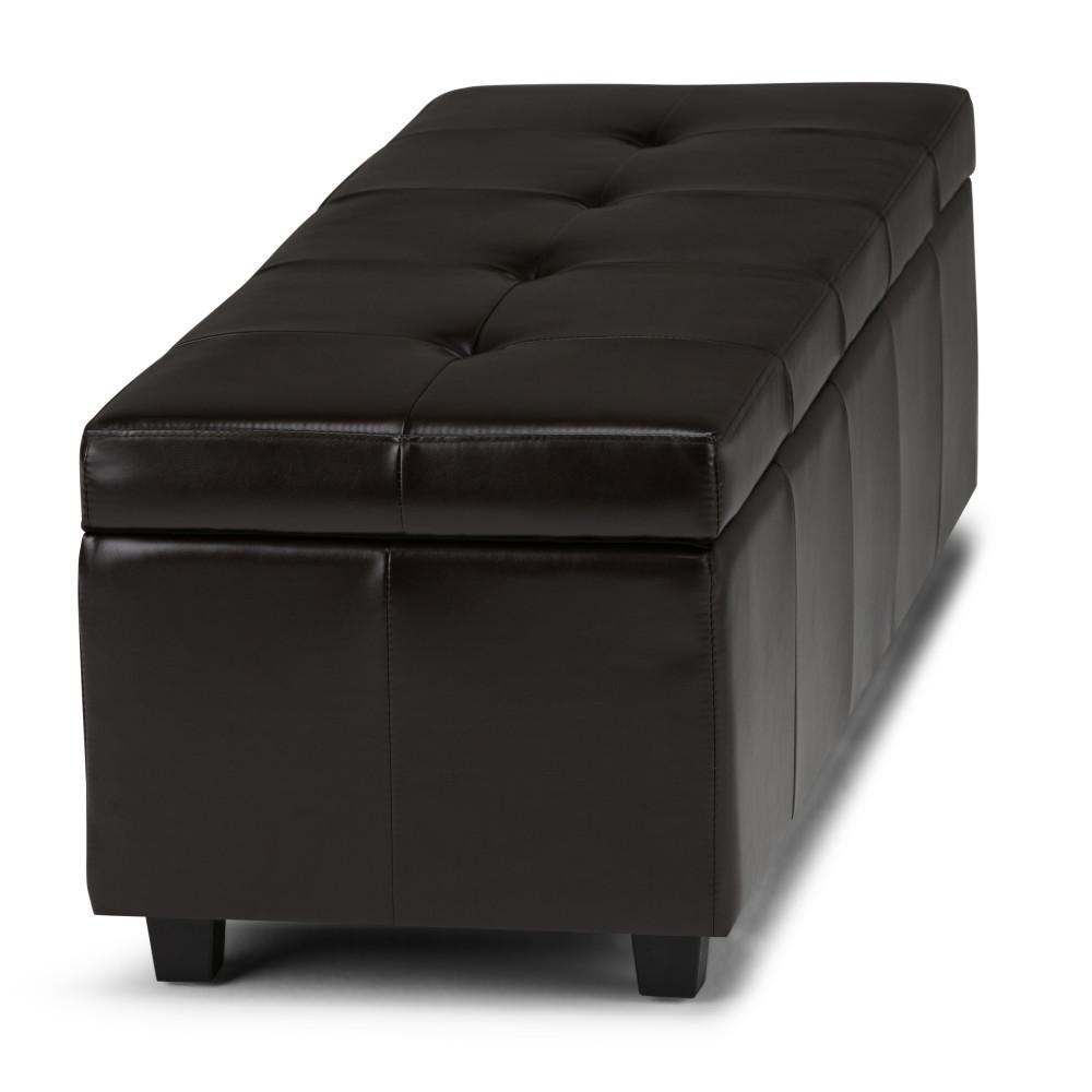 Coffee Brown Vegan Leather | Castleford Large Storage Ottoman Bench