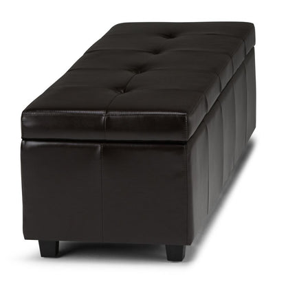 Coffee Brown Vegan Leather | Castleford Large Storage Ottoman Bench