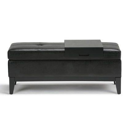 Midnight Black Vegan Leather | Oregon Vegan Leather Storage Ottoman with Tray