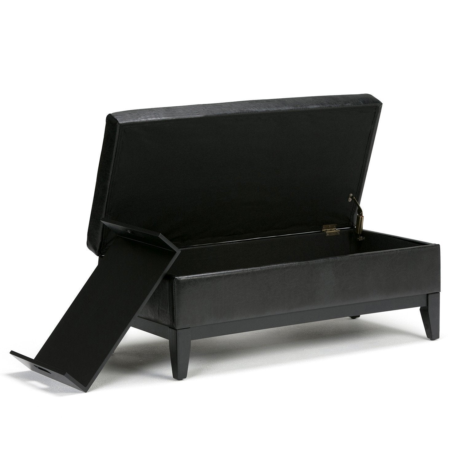 Midnight Black Vegan Leather | Oregon Vegan Leather Storage Ottoman with Tray