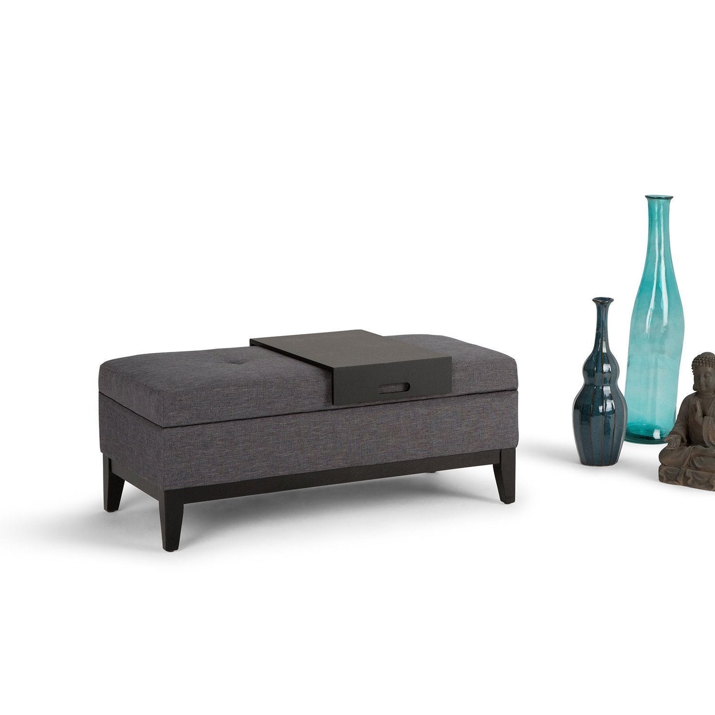 Slate Grey Linen Look Polyester Fabric | Oregon Linen Look Storage Ottoman with Tray