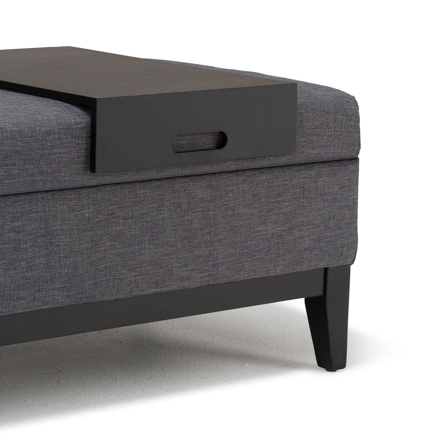 Slate Grey Linen Look Polyester Fabric | Oregon Linen Look Storage Ottoman with Tray