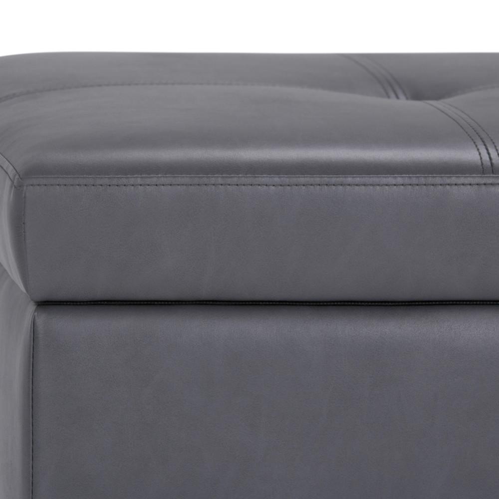 Stone Grey Vegan Leather | Oregon Vegan Leather Storage Ottoman with Tray