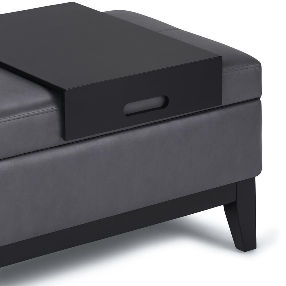 Stone Grey Vegan Leather | Oregon Vegan Leather Storage Ottoman with Tray