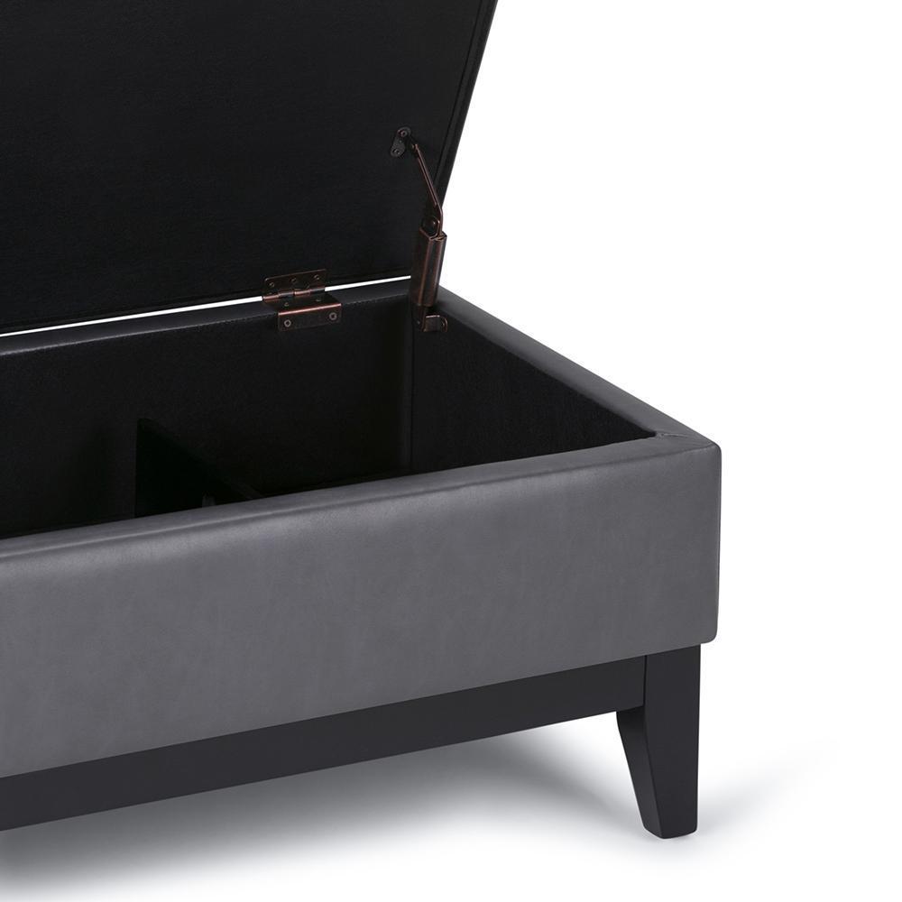 Stone Grey Vegan Leather | Oregon Vegan Leather Storage Ottoman with Tray