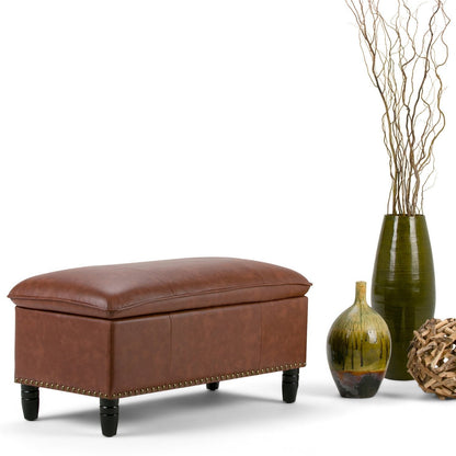 Cognac Vegan Leather | Emily Vegan Leather Storage Ottoman