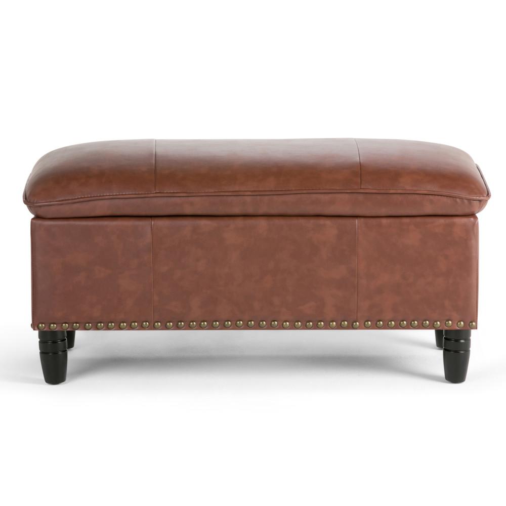 Cognac Vegan Leather | Emily Vegan Leather Storage Ottoman