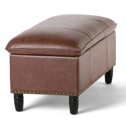 Cognac Vegan Leather | Emily Vegan Leather Storage Ottoman