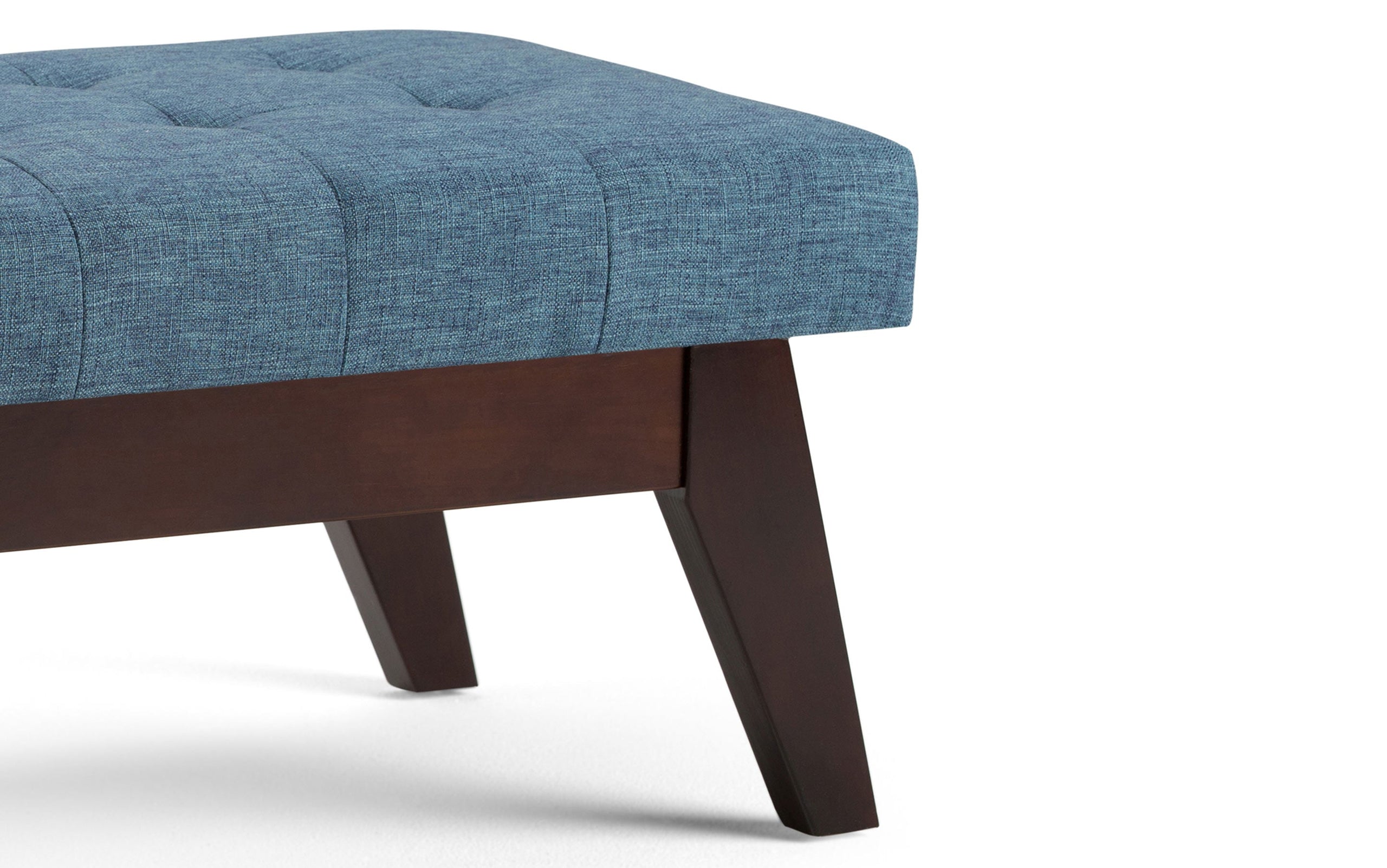 Denim Blue Linen Style Fabric | Draper Ottoman Bench in Linen