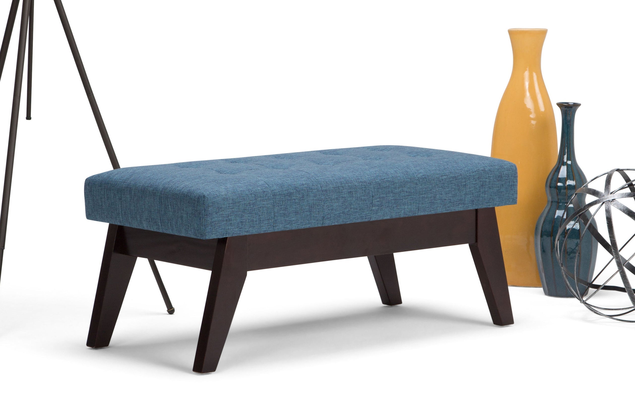 Denim Blue Linen Style Fabric | Draper Ottoman Bench in Linen