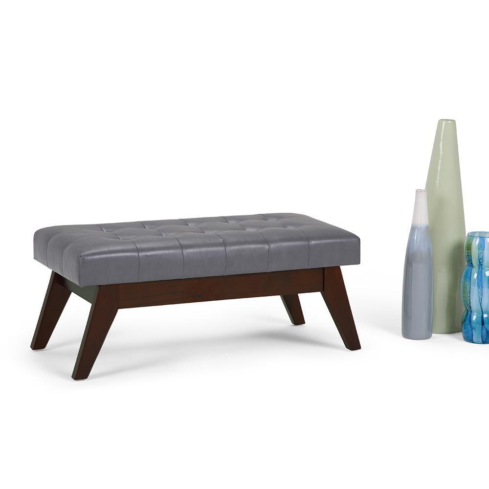 Stone Grey Vegan Leather | Draper Ottoman Bench in Vegan Leather