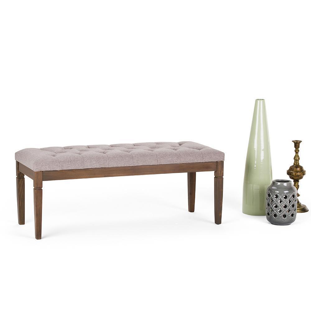 Cloud Grey Linen Style Fabric | Waverly Tufted Ottoman Bench