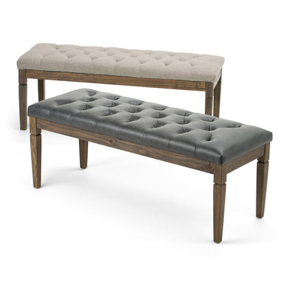 Natural Linen Style Fabric | Waverly Tufted Ottoman Bench