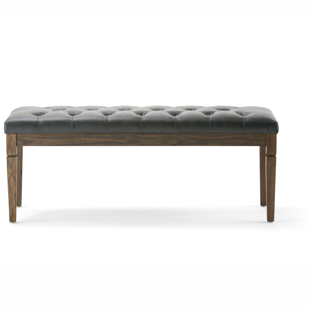 Slate Grey Vegan Leather | Waverly Tufted Ottoman Bench