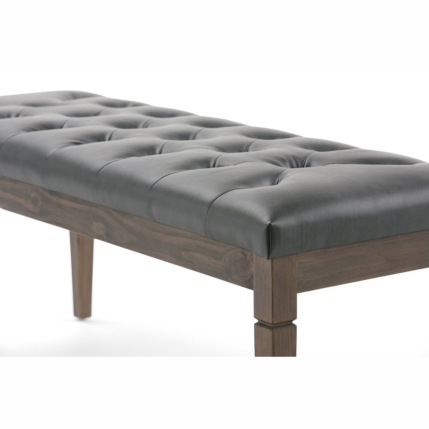 Slate Grey Vegan Leather | Waverly Tufted Ottoman Bench