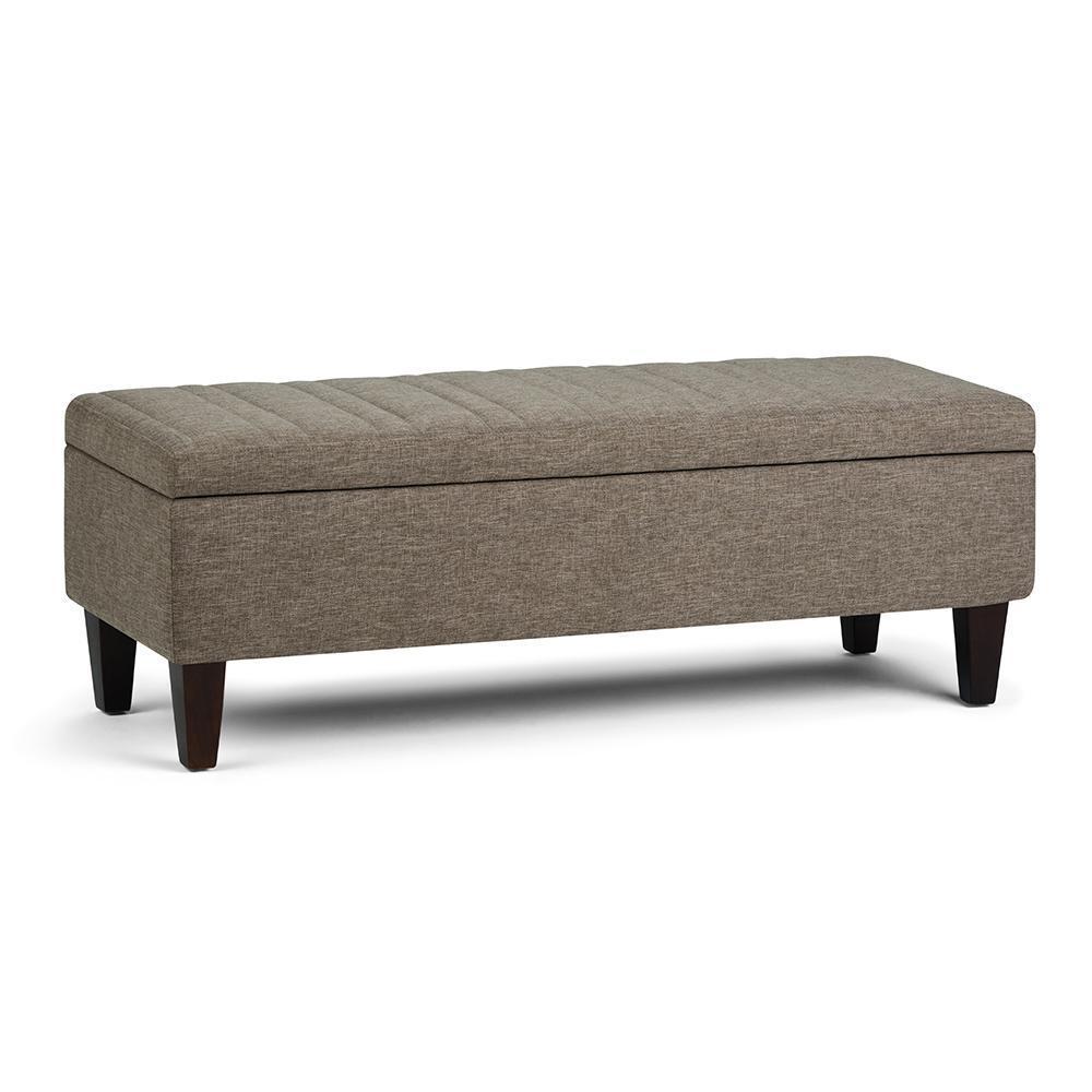 Fawn Brown Linen Style Fabric | Monroe Storage Ottoman in Vegan Leather