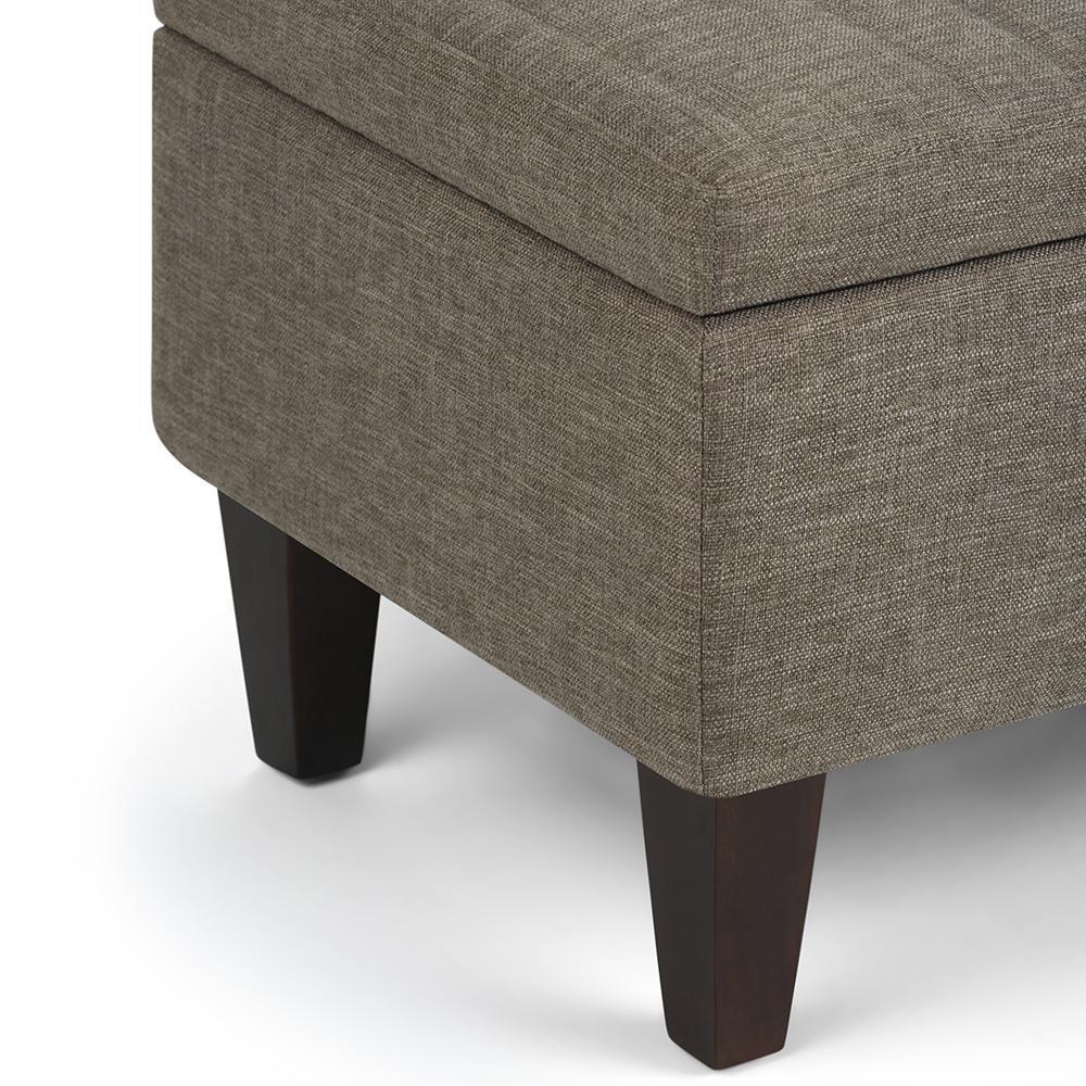 Fawn Brown Linen Style Fabric | Monroe Storage Ottoman in Vegan Leather