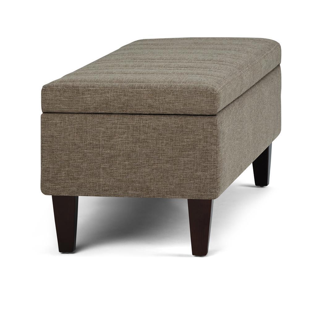 Fawn Brown Linen Style Fabric | Monroe Storage Ottoman in Vegan Leather