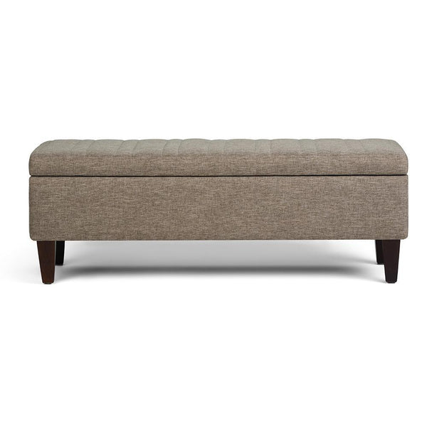 Fawn Brown Linen Style Fabric | Monroe Storage Ottoman in Vegan Leather